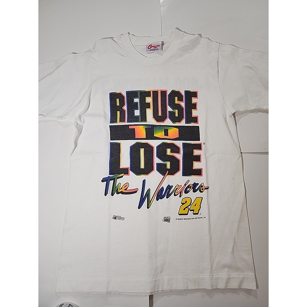 Vintage NASCAR Refuse to Lose Charity White Graphic Shirt Signed Autographed Med